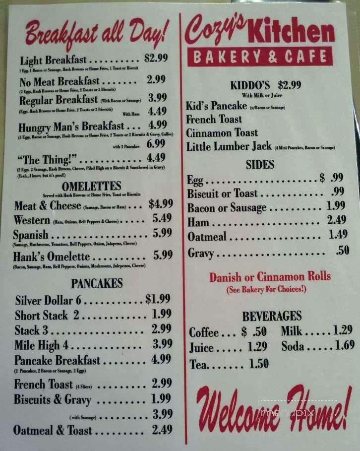 Cozy's Kitchen - Edgewood, TX menu_pic