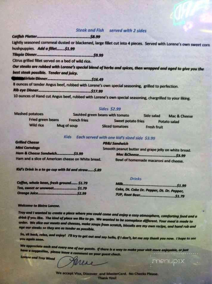 Bistro Lorene - Chickasha, OK menu_pic