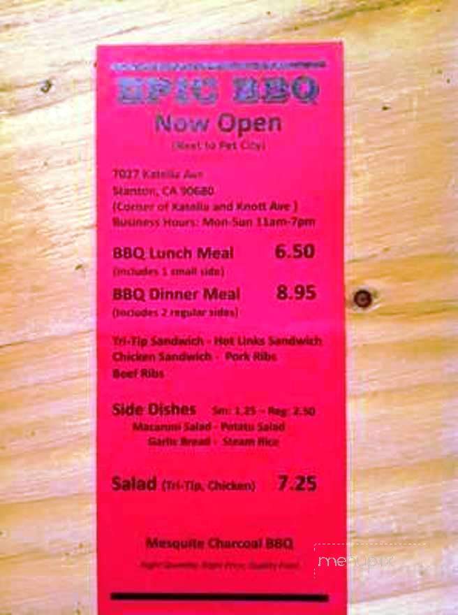 Epic BBQ - Stanton, CA menu_pic