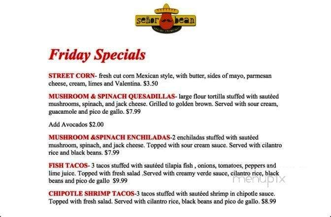 Senor Bean Mexican Grill- Cantina - Dallas, TX menu_pic