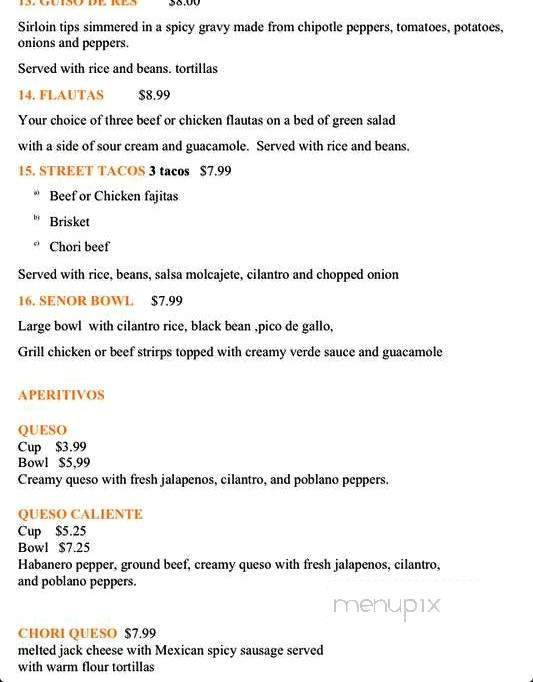 Senor Bean Mexican Grill- Cantina - Dallas, TX menu_pic