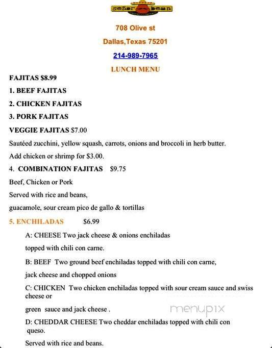 Senor Bean Mexican Grill- Cantina - Dallas, TX menu_pic