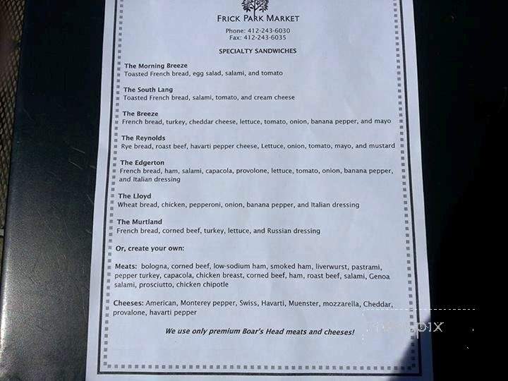 Frick Park Market - Pittsburgh, PA menu_pic