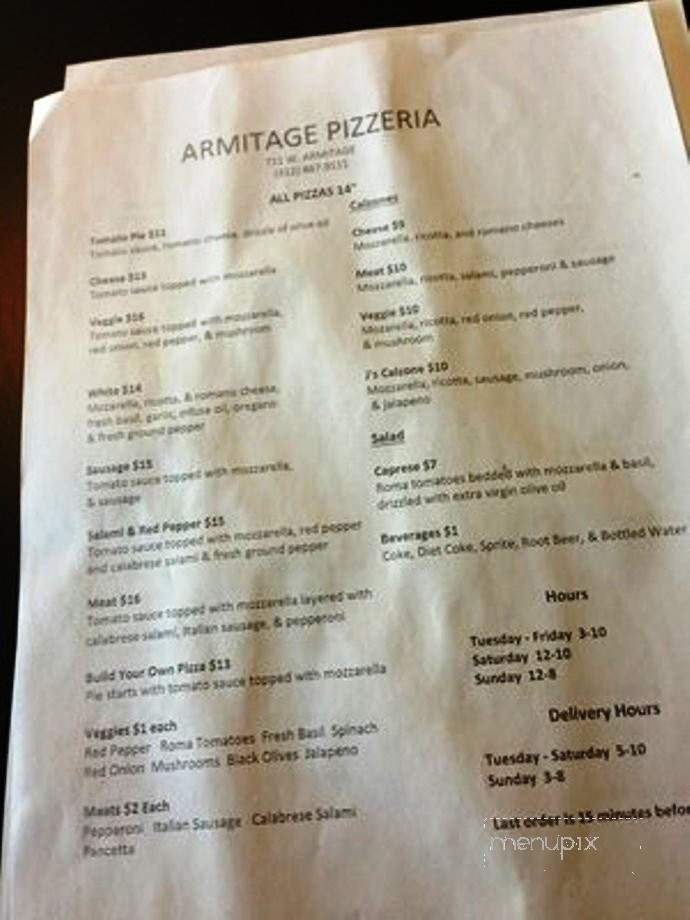 Armitage Pizzeria - Chicago, IL menu_pic