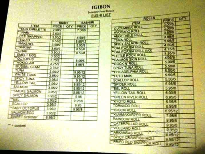 Igibon Japanese Restaurant - Little Rock, AR menu_pic