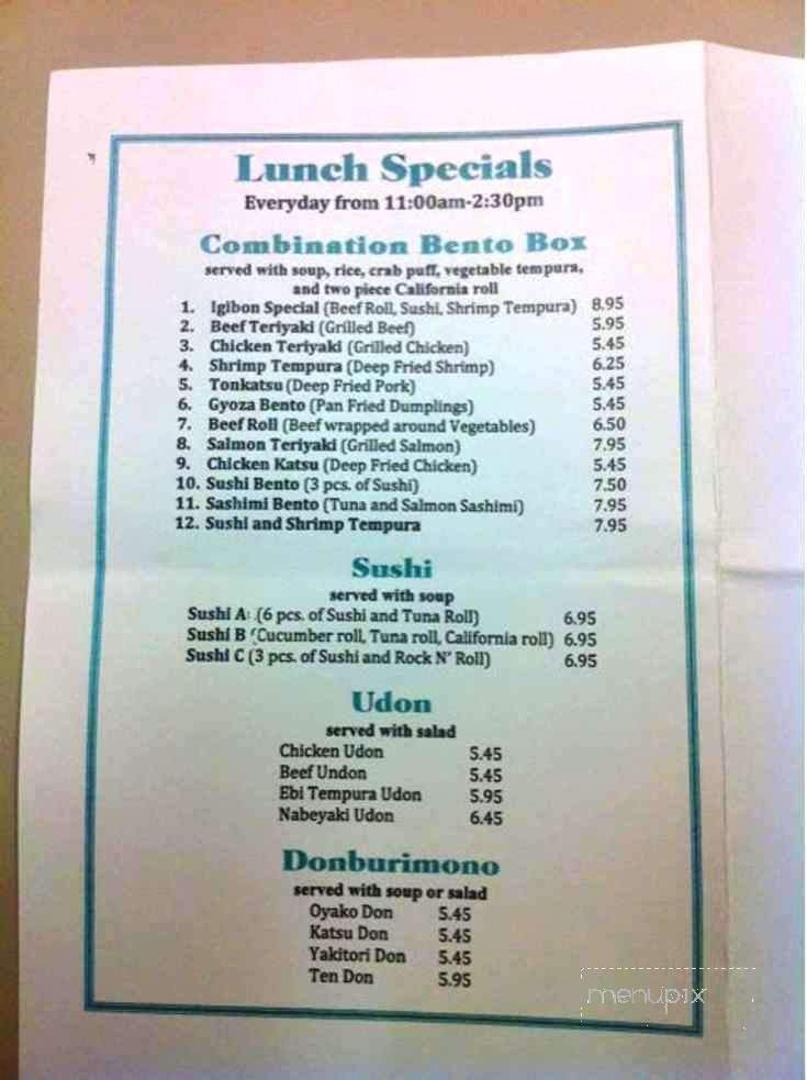 Igibon Japanese Restaurant - Little Rock, AR menu_pic