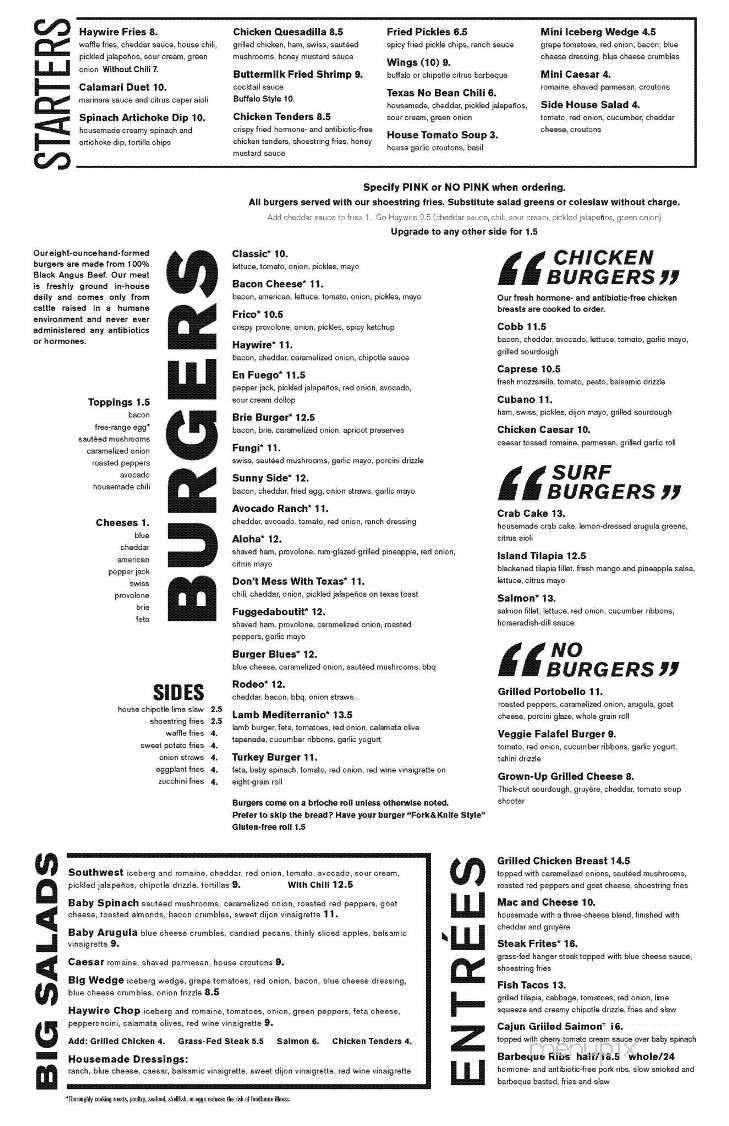 Haywire Burger Bar - Westbrook, CT menu_pic