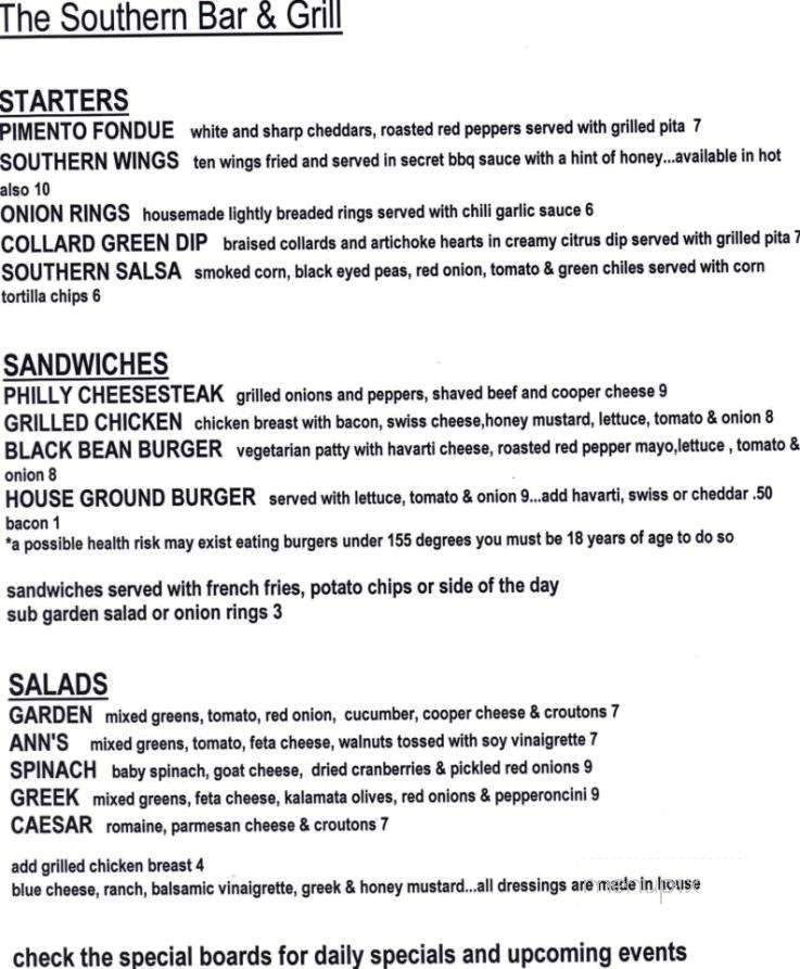 The Southern Bar & Grill - Mount Pleasant, SC menu_pic