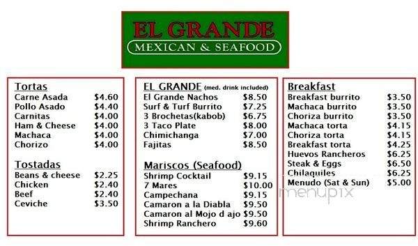 El Grande Mexican and Seafood - Chula Vista, CA menu_pic