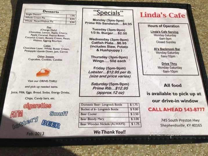 Linda's Cafe - Shepherdsville, KY menu_pic