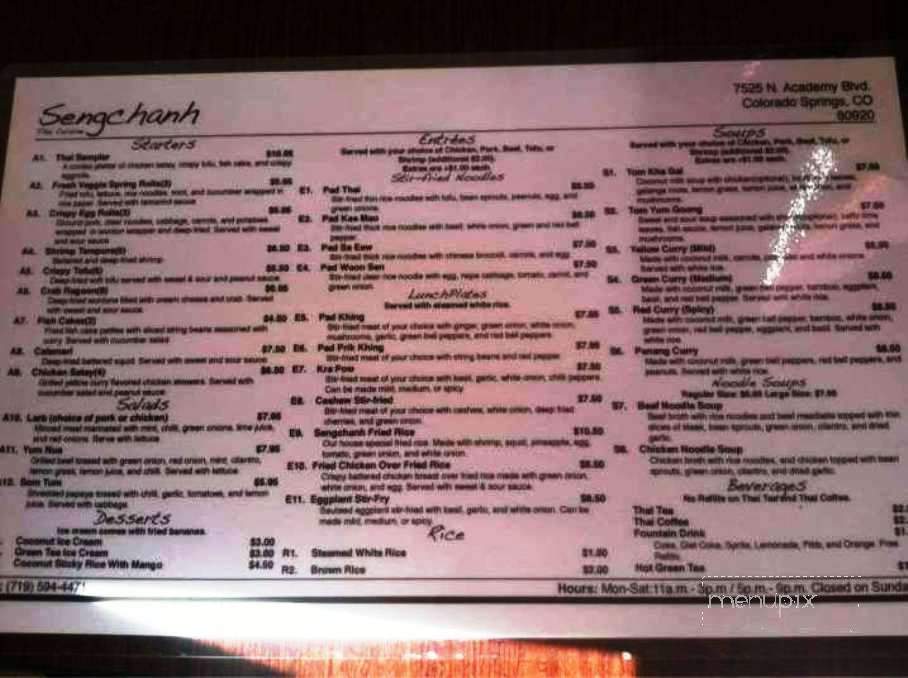 Sengchanh Thai Cuisine - Colorado Springs, CO menu_pic