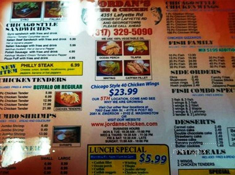Jordan's Fish & Chicken - Indianapolis, IN menu_pic