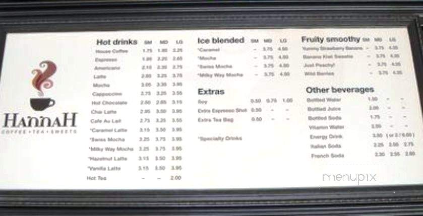 Hannah Coffee & Sweets - San Jose, CA menu_pic