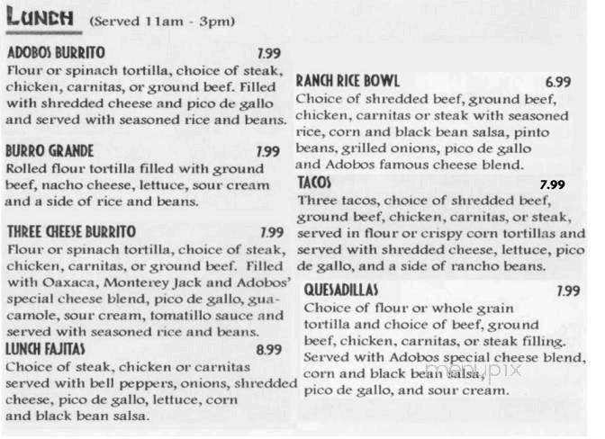 Adobo's Mexican Grill - Dubuque, IA menu_pic