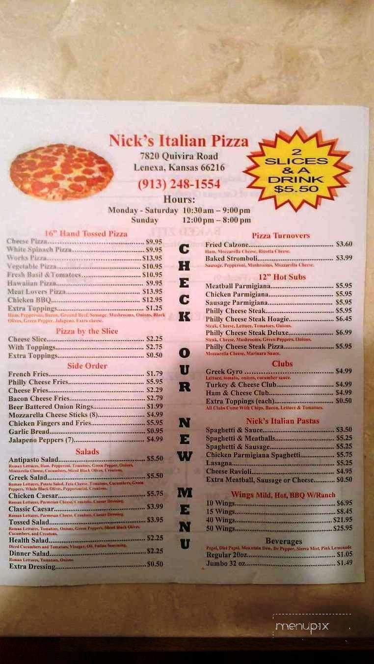 Nick's Pizza 2 - Lenexa, KS menu_pic
