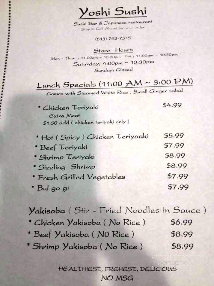 Yoshi Cafe - Tampa, FL menu_pic
