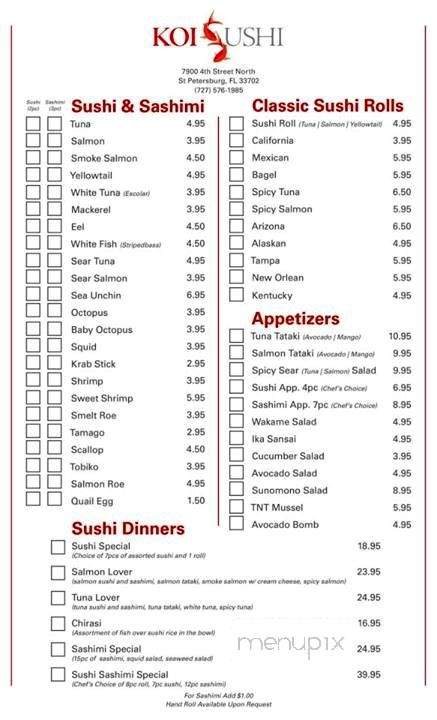 Koi Sushi and Steakhouse - St Petersburg, FL menu_pic