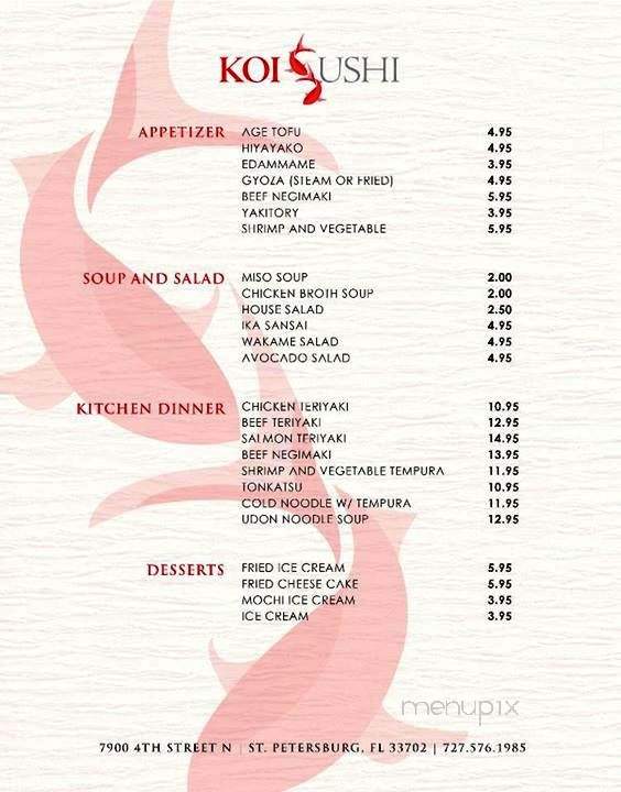 Koi Sushi and Steakhouse - St Petersburg, FL menu_pic