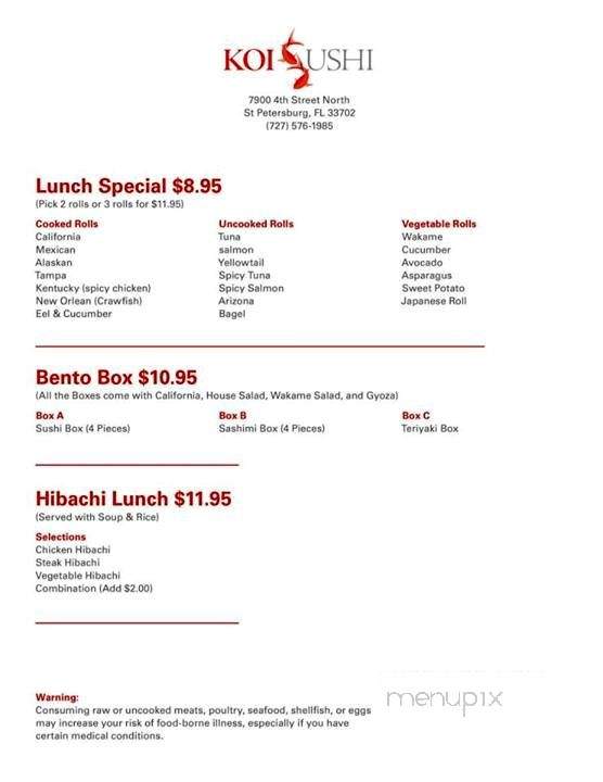 Koi Sushi and Steakhouse - St Petersburg, FL menu_pic