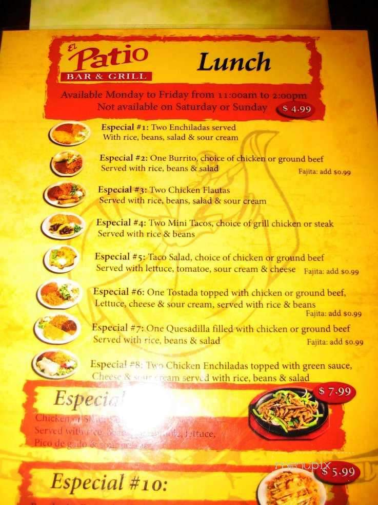 El Patio Bar Grill - San Antonio, TX menu_pic