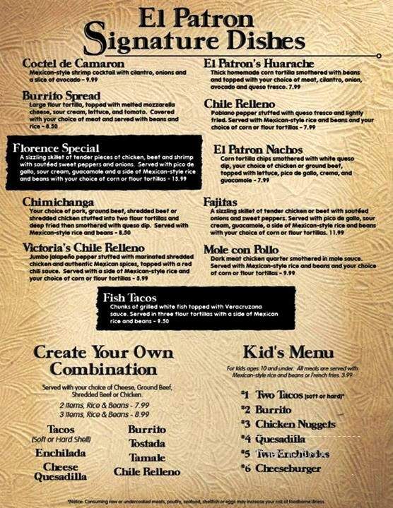 El Patron Authentic Mexican Bar and Grill - Florence, KY menu_pic