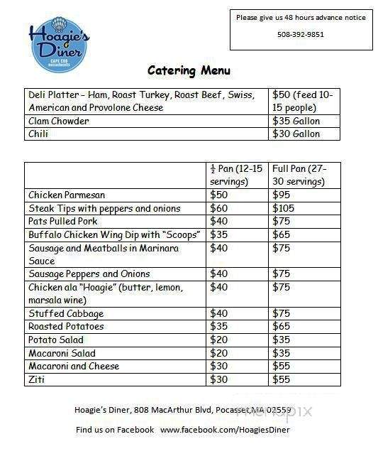 Hoagie's Diner - Bourne, MA menu_pic