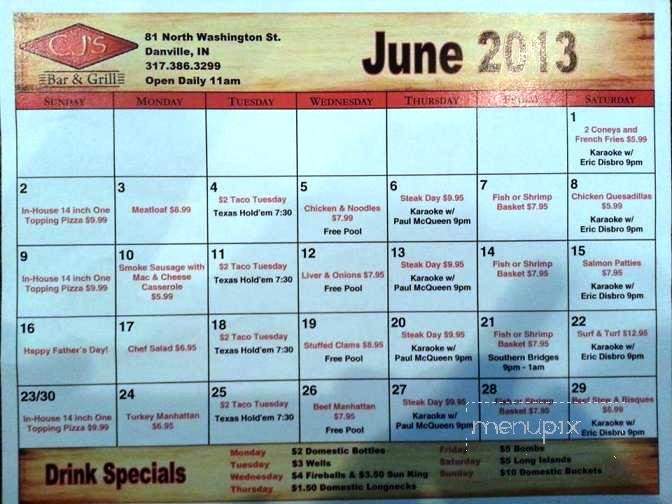 C J's Bar and Grill - Danville, IN menu_pic