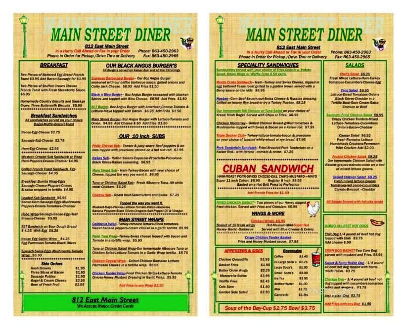 Main Street diner - Lakeland, FL menu_pic