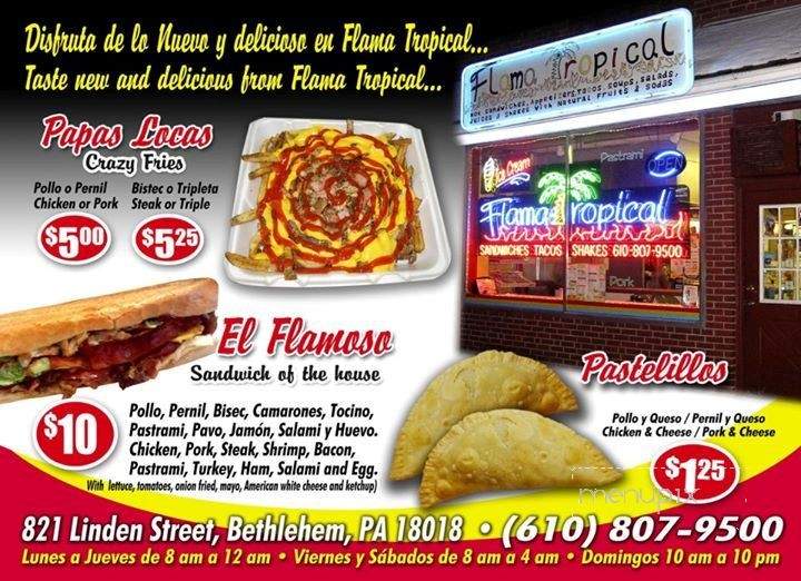 Flama Tropical - Bethlehem, PA menu_pic