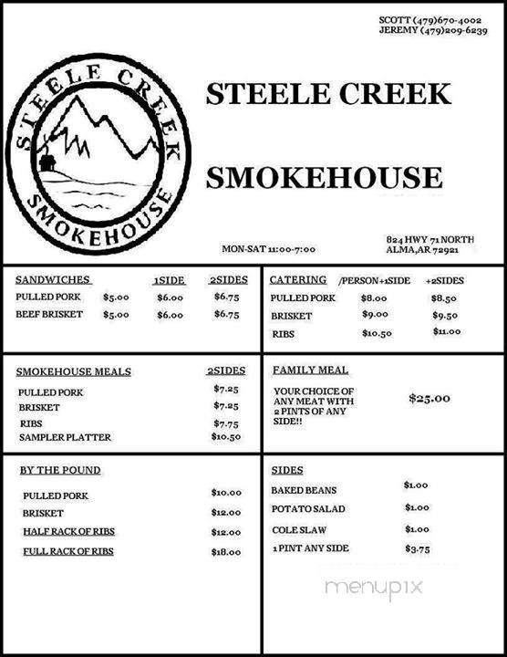 Steele Creek Smokehouse - Alma, AR menu_pic