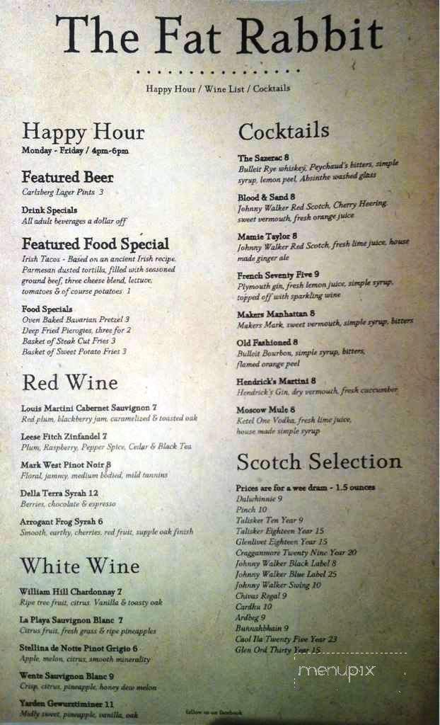 Fat Rabbit Public House - Folsom, CA menu_pic