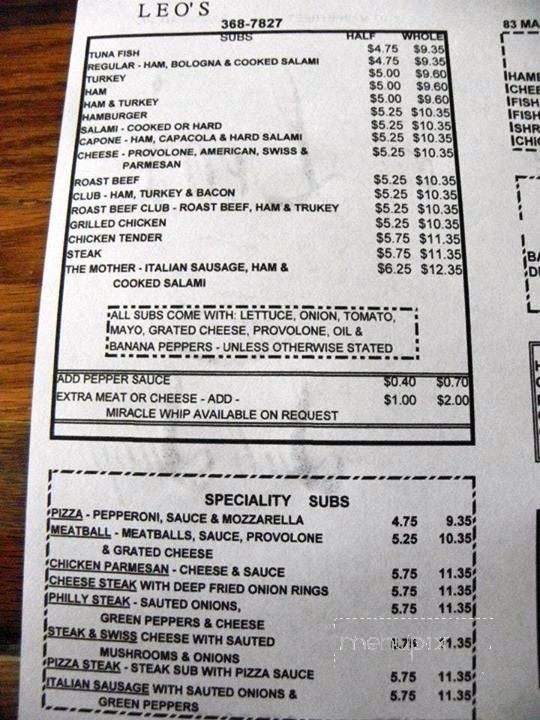 Leos Sub Shop - Bradford, PA menu_pic