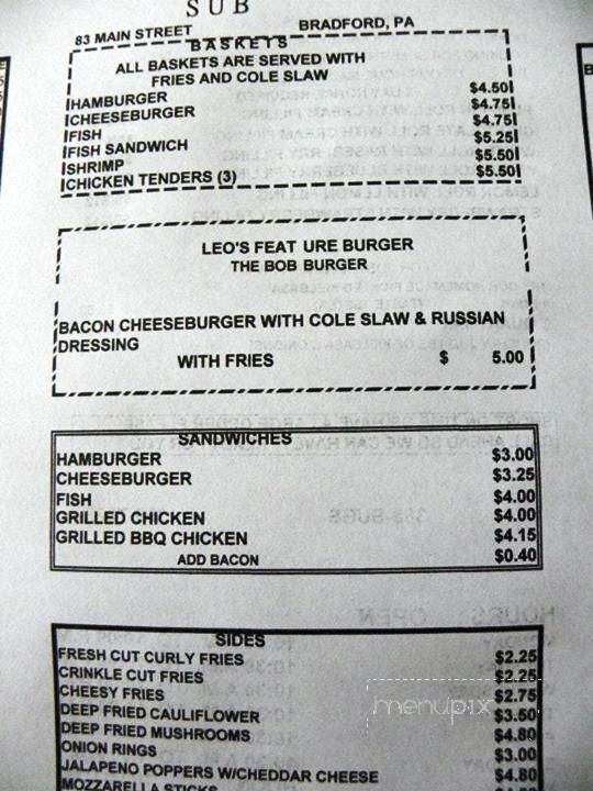 Leos Sub Shop - Bradford, PA menu_pic