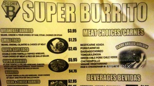 Super B Burrito - Las Vegas, NV menu_pic