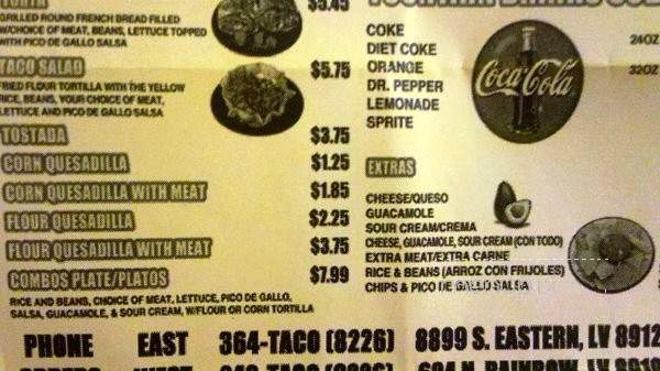 Super B Burrito - Las Vegas, NV menu_pic
