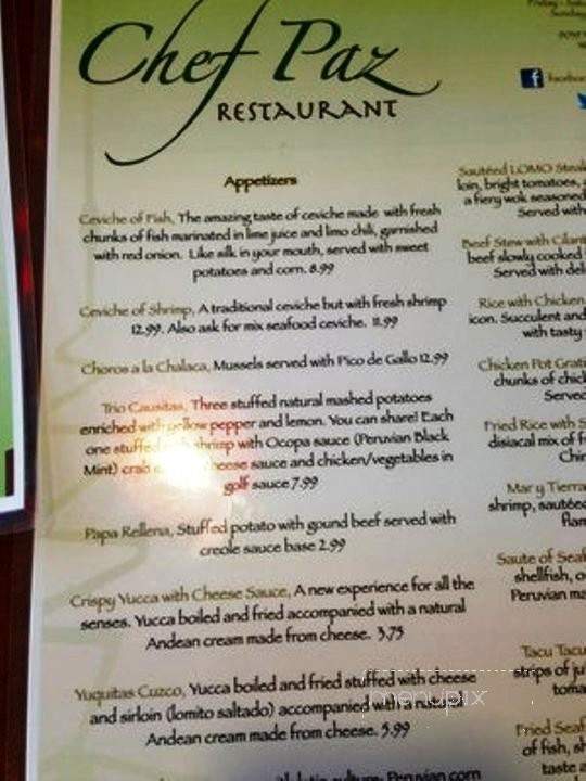 Chef Paz Restaurant - West Allis, WI menu_pic