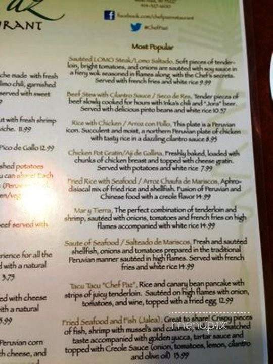 Chef Paz Restaurant - West Allis, WI menu_pic