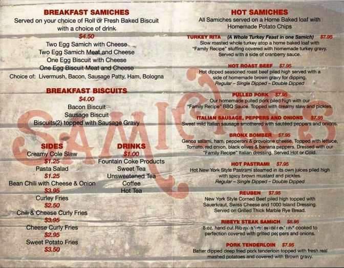 Samiches - Mooresville, NC menu_pic