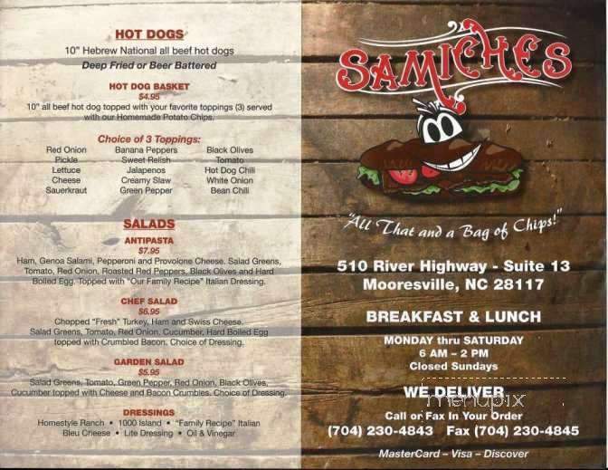 Samiches - Mooresville, NC menu_pic