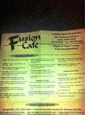 Fusion Cafe - Juneau, AK menu_pic