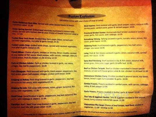 Fusion Cafe - Juneau, AK menu_pic