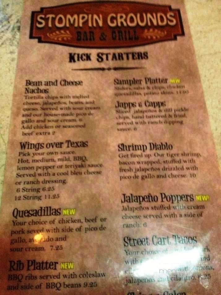 Stomping Grounds Bar Grille - Austin, TX menu_pic