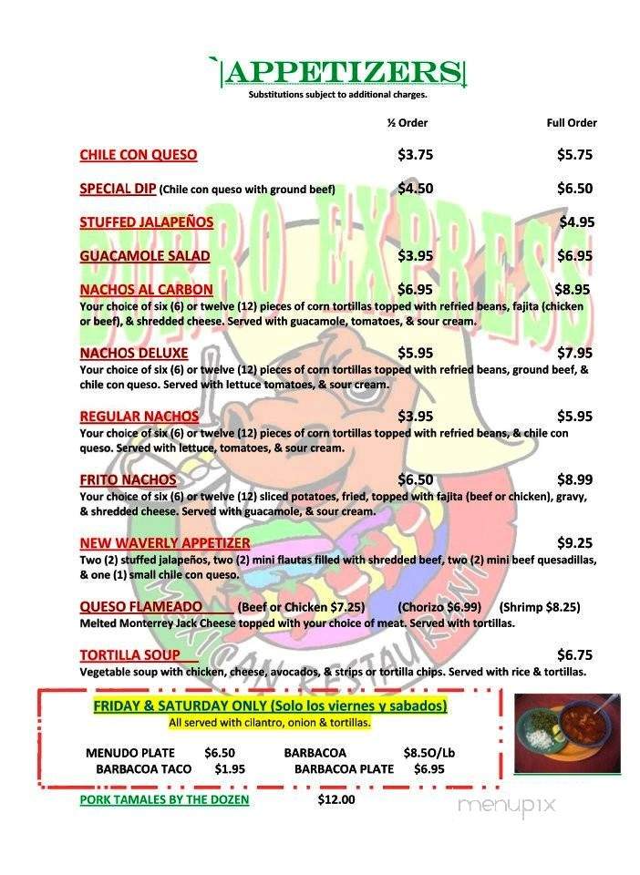 Burro Express Mexican Restaurant - New Waverly, TX menu_pic