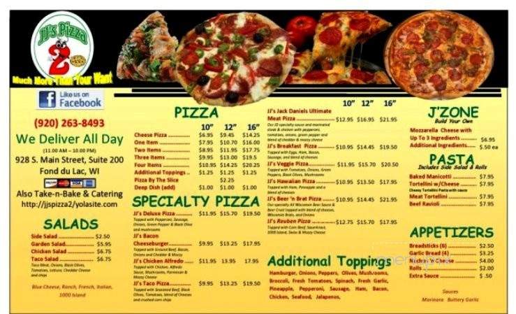 J J's Pizza Two - Fond Du Lac, WI menu_pic