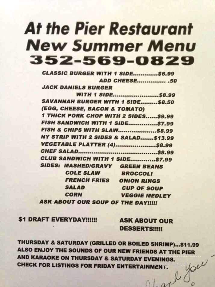 At the Pier Restaurant - Lake Panasoffkee, FL menu_pic