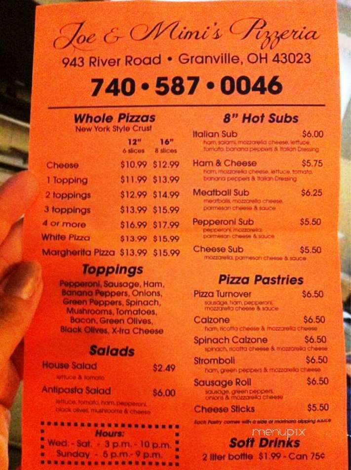 Joe & Mimi's Pizzeria - Granville, OH menu_pic