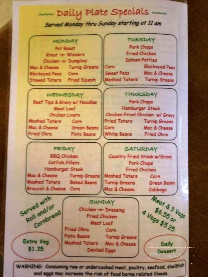 Nanny's Country Cafe - Owens Cross Roads, AL menu_pic