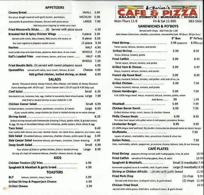 Kevins Cafe and Pizza - Clinton, LA menu_pic