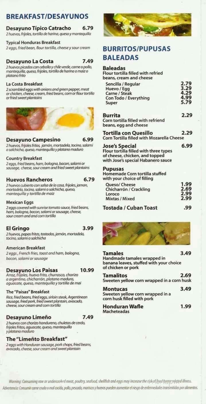 La Costa Honduran & Latin Food Restaurant - Pembroke Pines, FL menu_pic