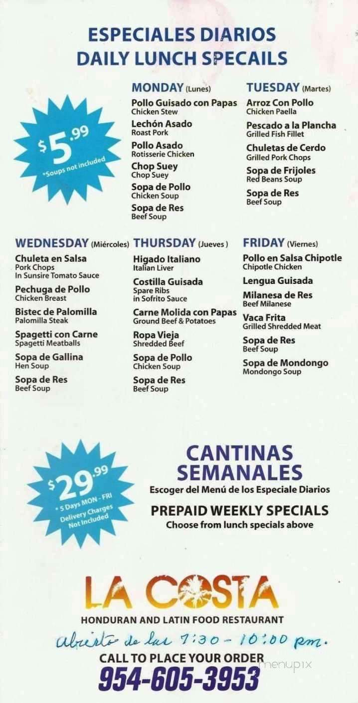 La Costa Honduran & Latin Food Restaurant - Pembroke Pines, FL menu_pic